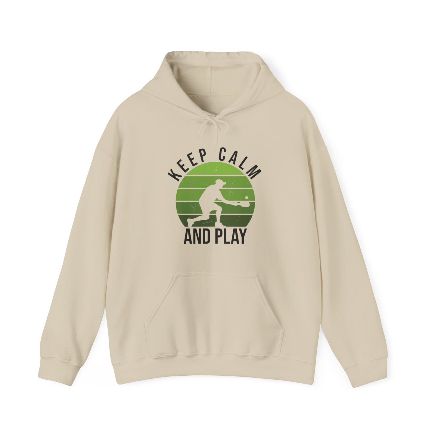 Men's Comfy Pickleball Hoodie - Keep Calm and Play Beige