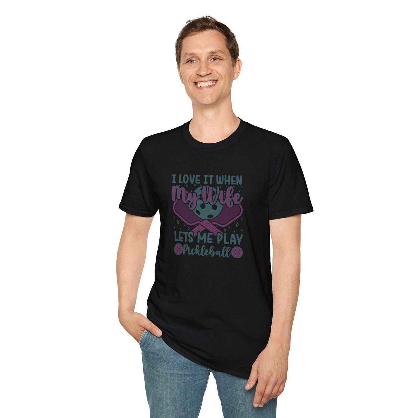 Men's Pickleball T-shirt - I Love When My Wife Lets Me Play Pickleball