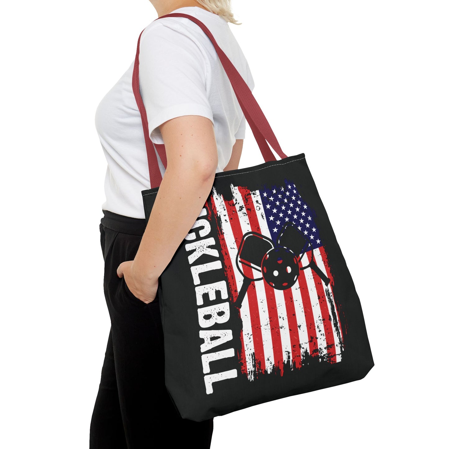 Pickleball Durable Tote Bag - Pickleball with American Flag