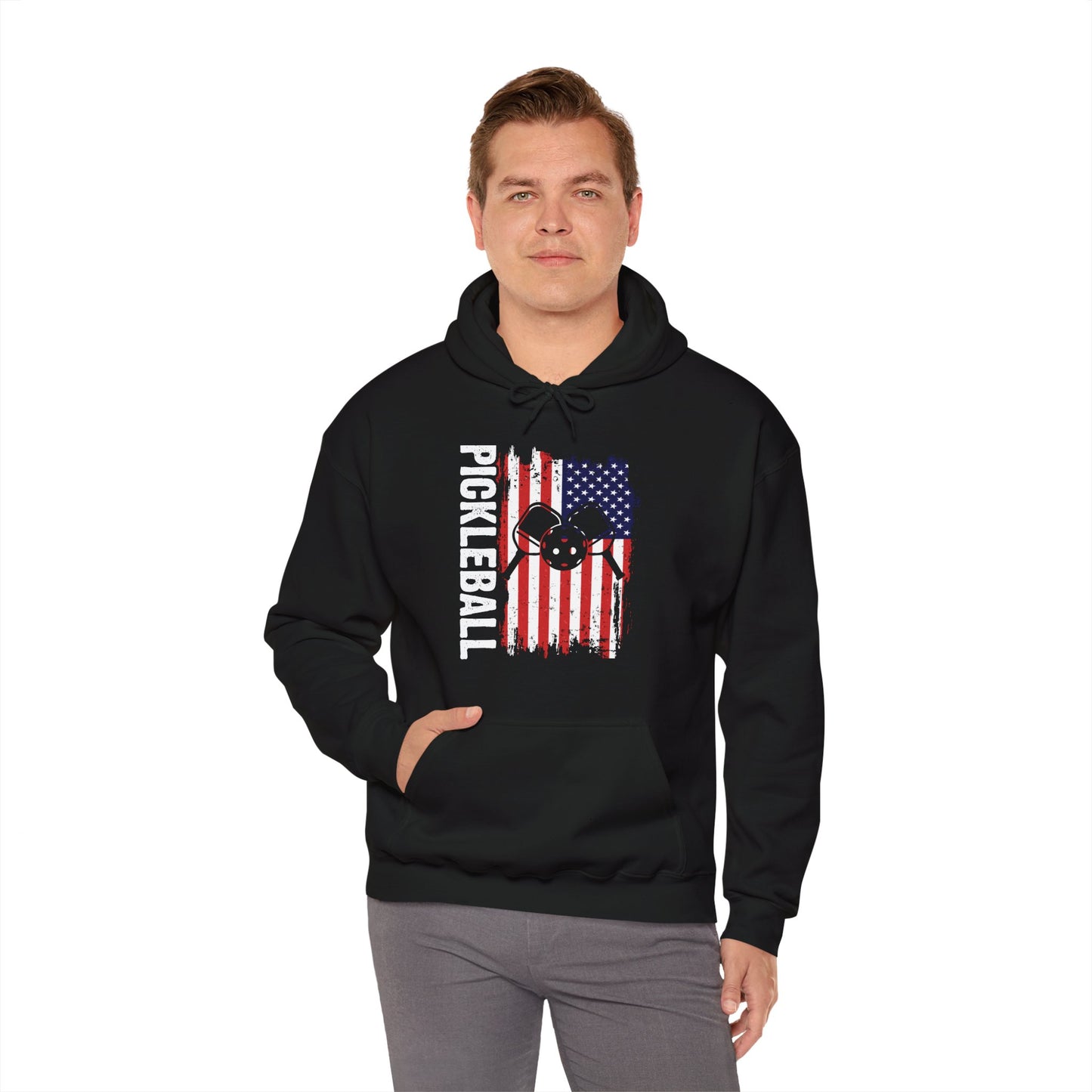 Men's Comfy Pickleball Hoodie - Pickleball with American Flag