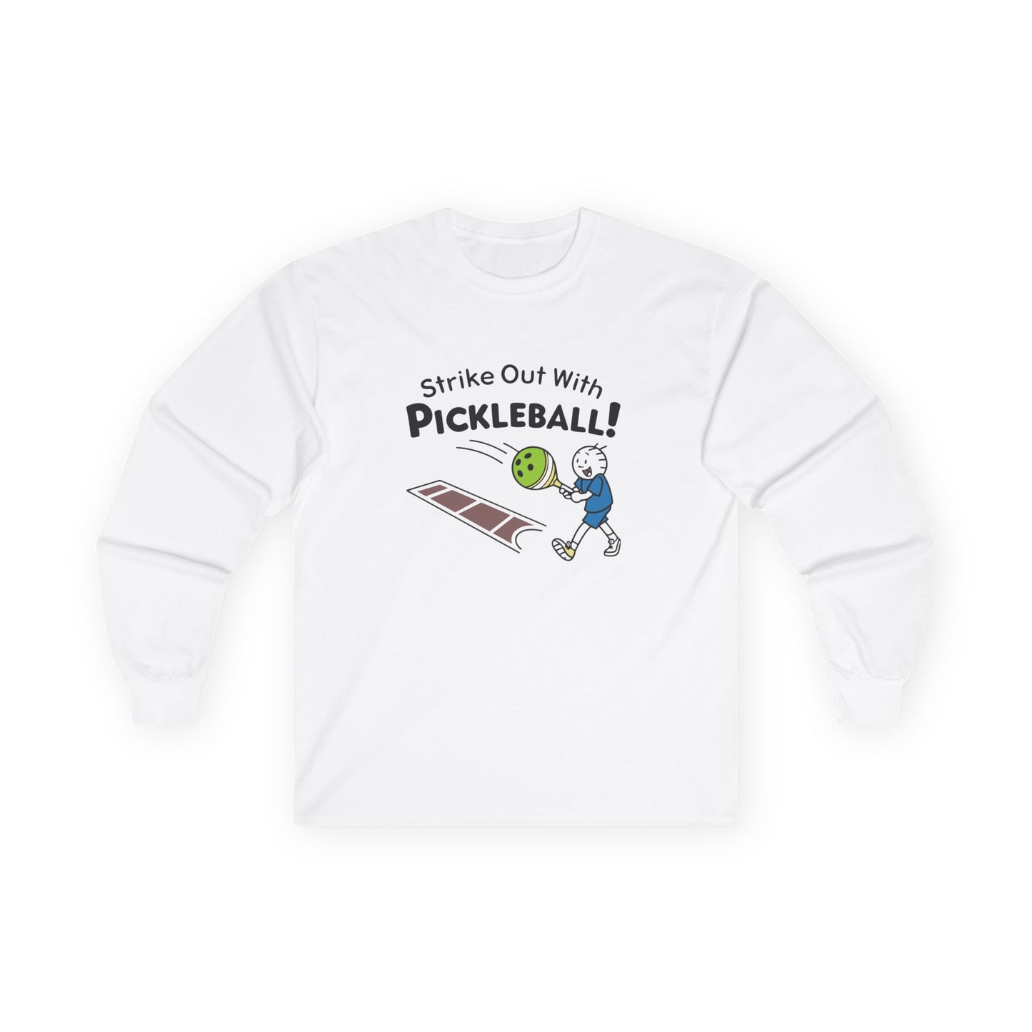 Men's Fun Pickleball Long Sleeves top - Strike Out with Pickleball White