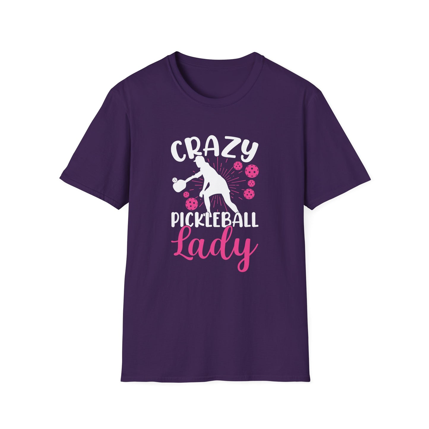 Women's Colorful Pickleball T-shirt - Crazy pickleball lady Purple