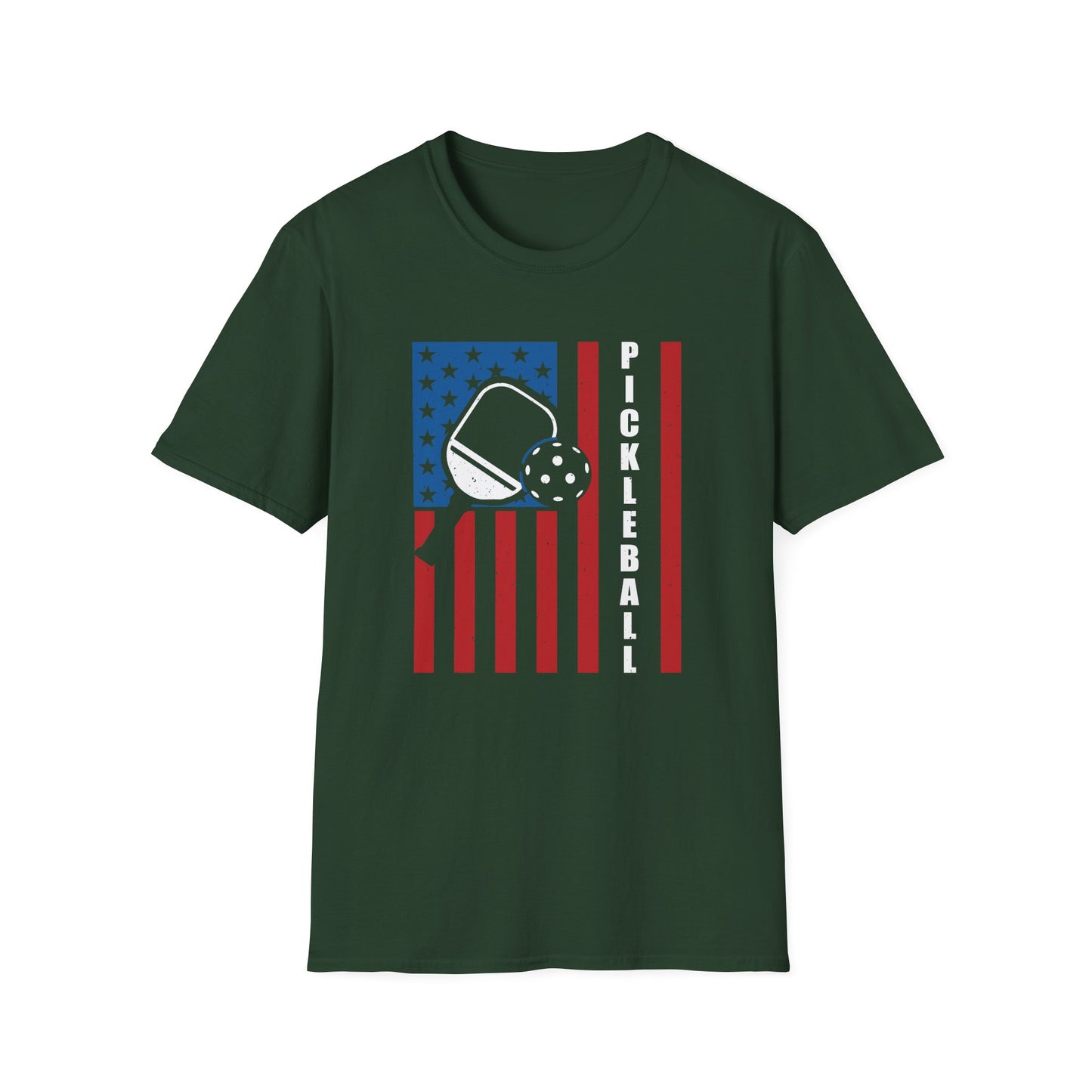 Women's Bold Pickleball T-shirt - Pickleball with American Flag Green