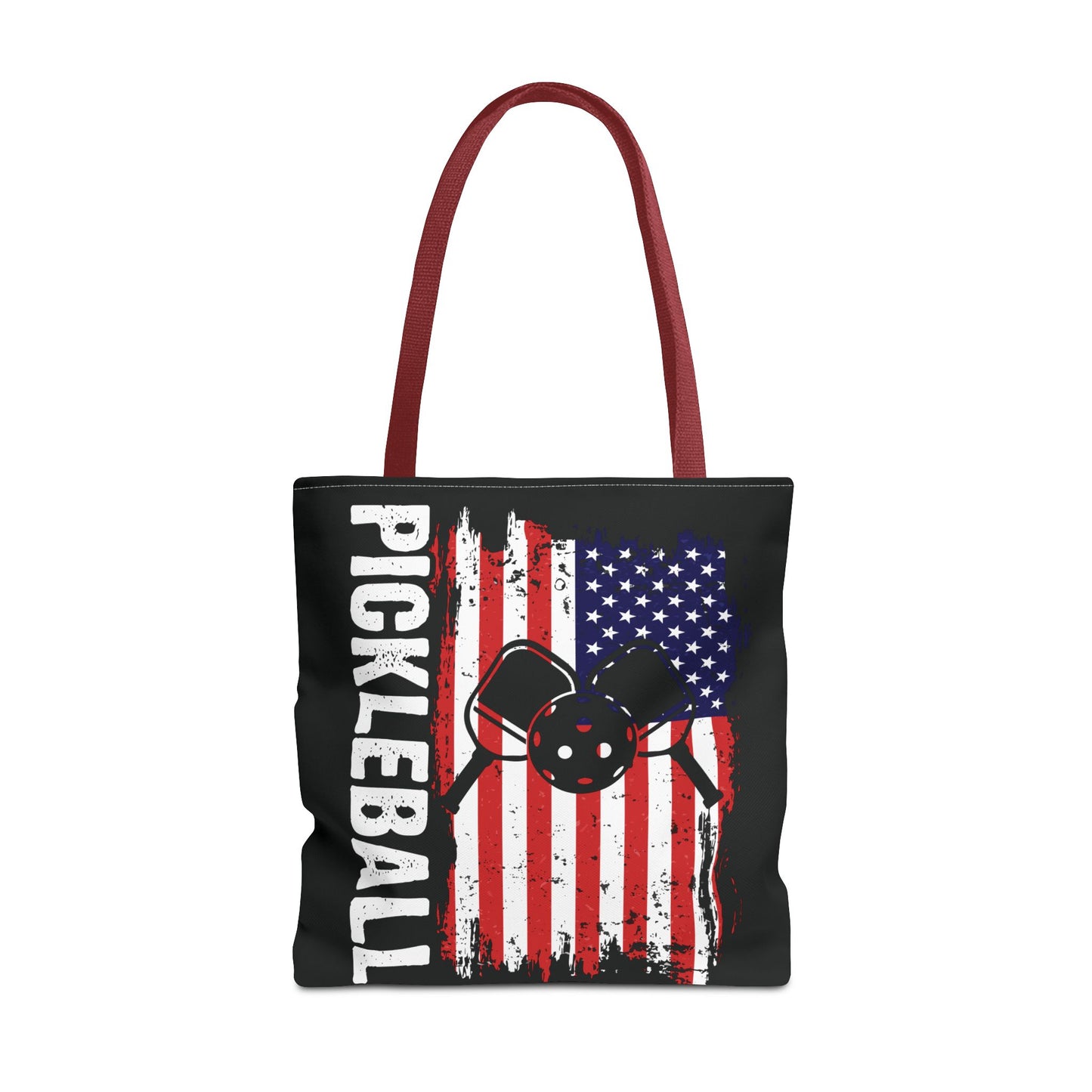 Pickleball Durable Tote Bag - Pickleball with American Flag Red