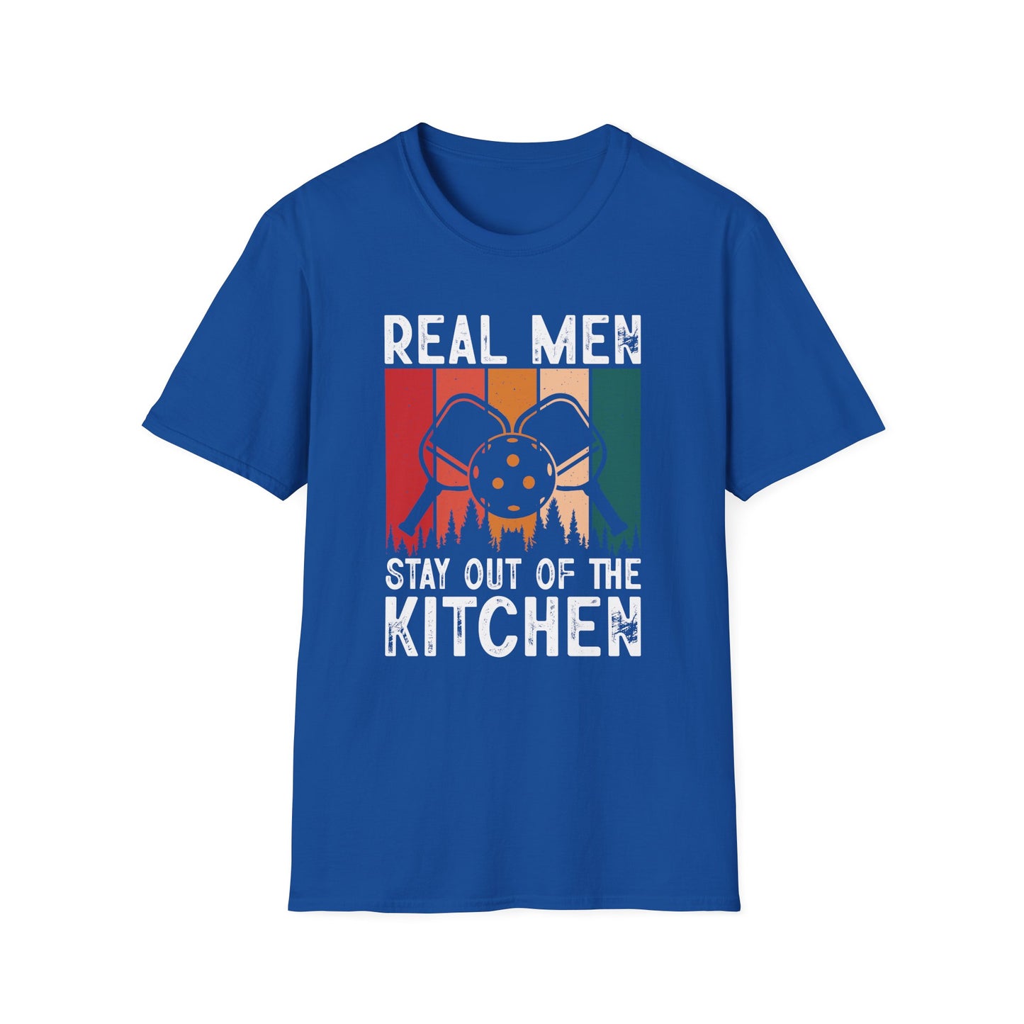 Men's Pickleball T-shirt - Real Men Stay Out of the Kitchen Retro Royal