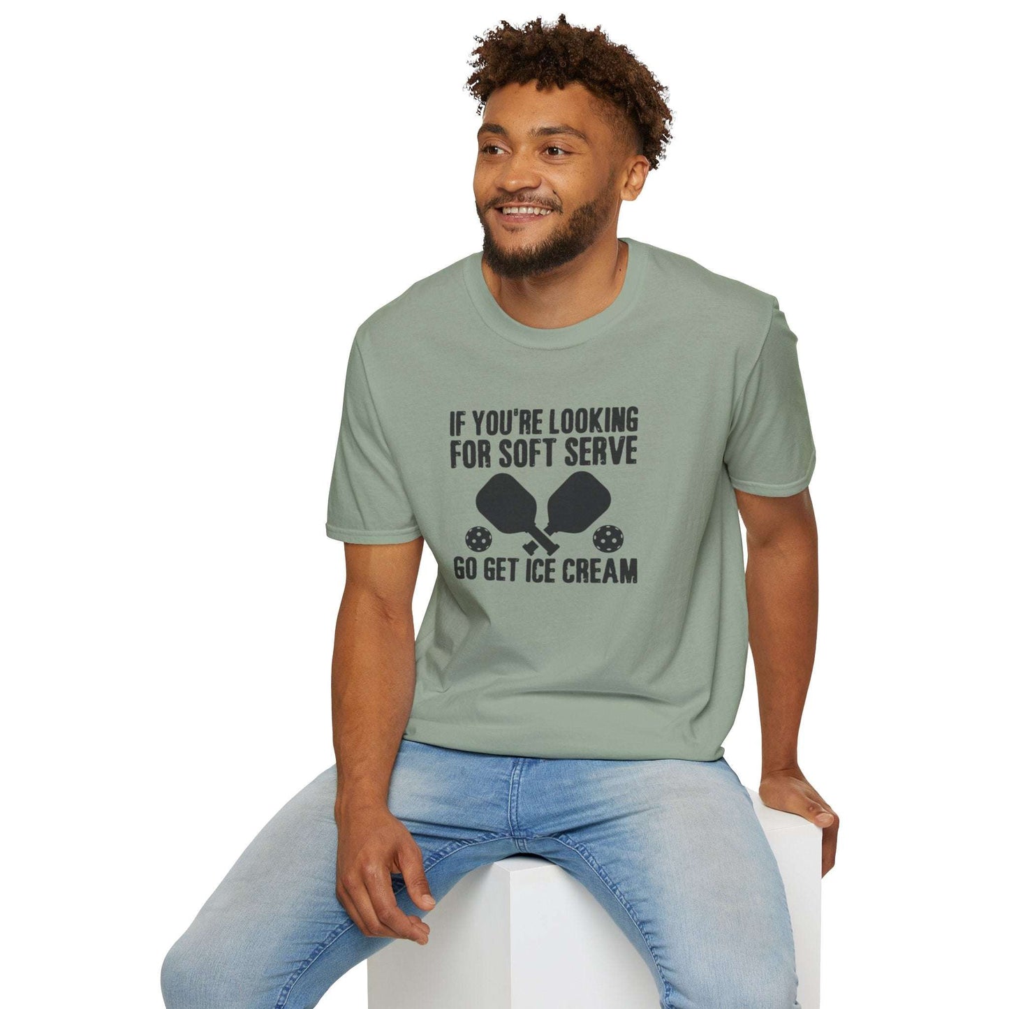 Men's Witty Pickleball T-shirt - Looking for Soft Serve? Get Ice Cream