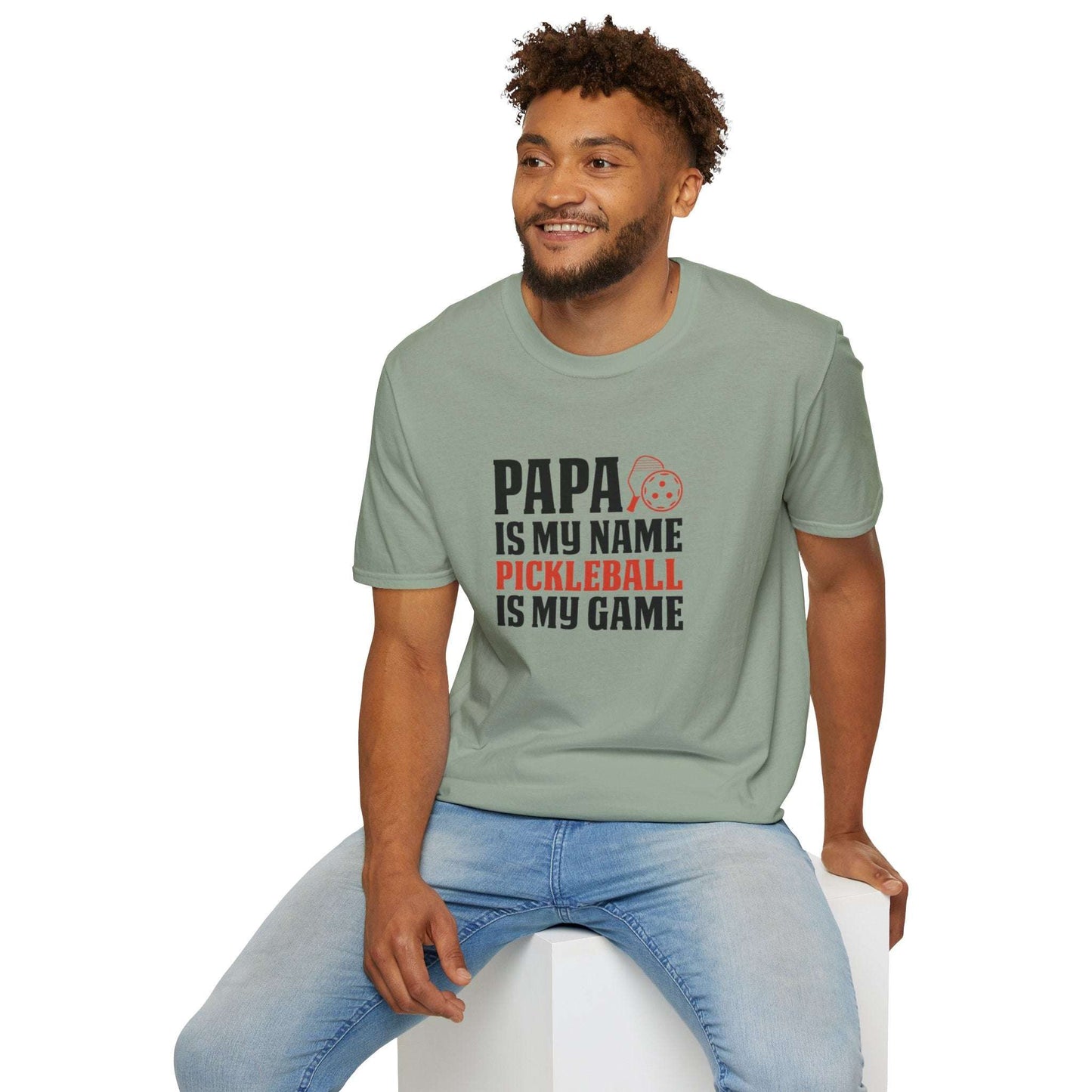 Men's Comfy Pickleball T-shirt - PAPA IS MY NAME PICKLEBALL IS MY GAME
