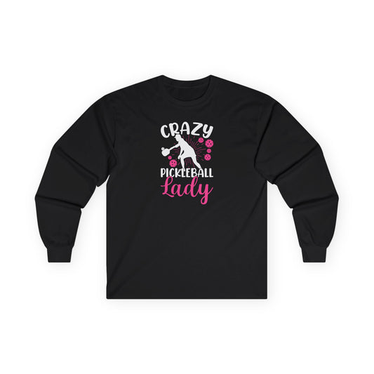 Women's Playful Pickleball Long Sleeves top - Crazy Pickleball Lady Black