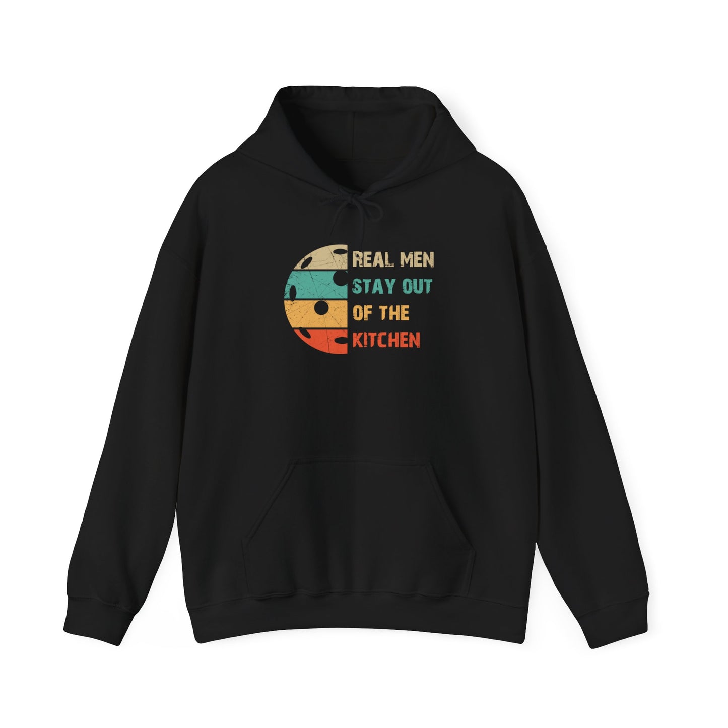 Men's Funny Pickleball Hoodie - Real Men Stay Out of the Kitchen Retro Black
