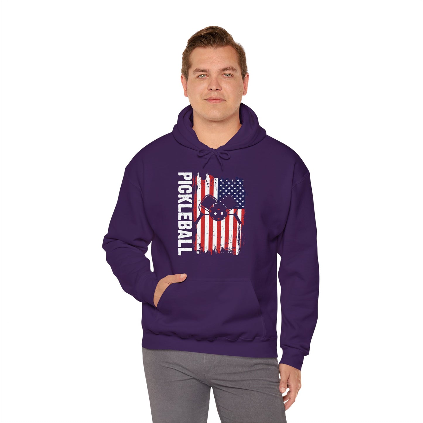 Men's Comfy Pickleball Hoodie - Pickleball with American Flag