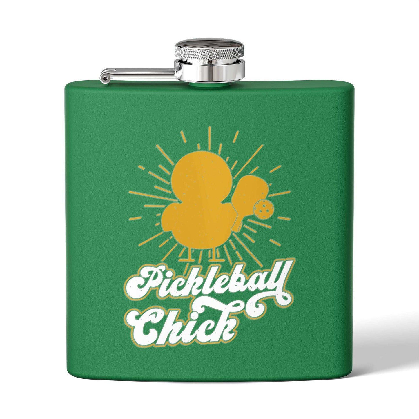 Pickleball Funny Flask - Pickleball Chick Green
