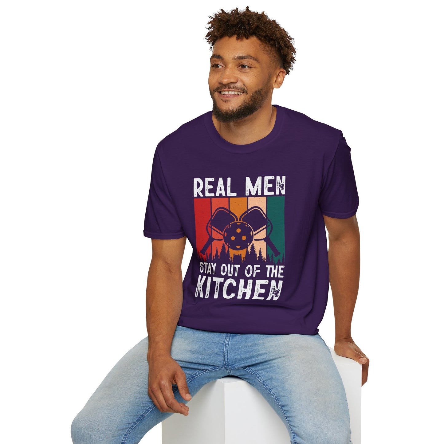 Men's Pickleball T-shirt - Real Men Stay Out of the Kitchen Retro