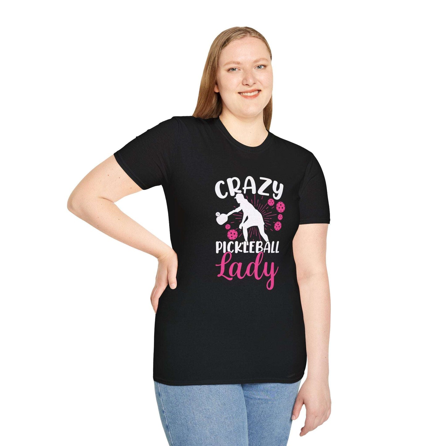 Women's Colorful Pickleball T-shirt - Crazy pickleball lady