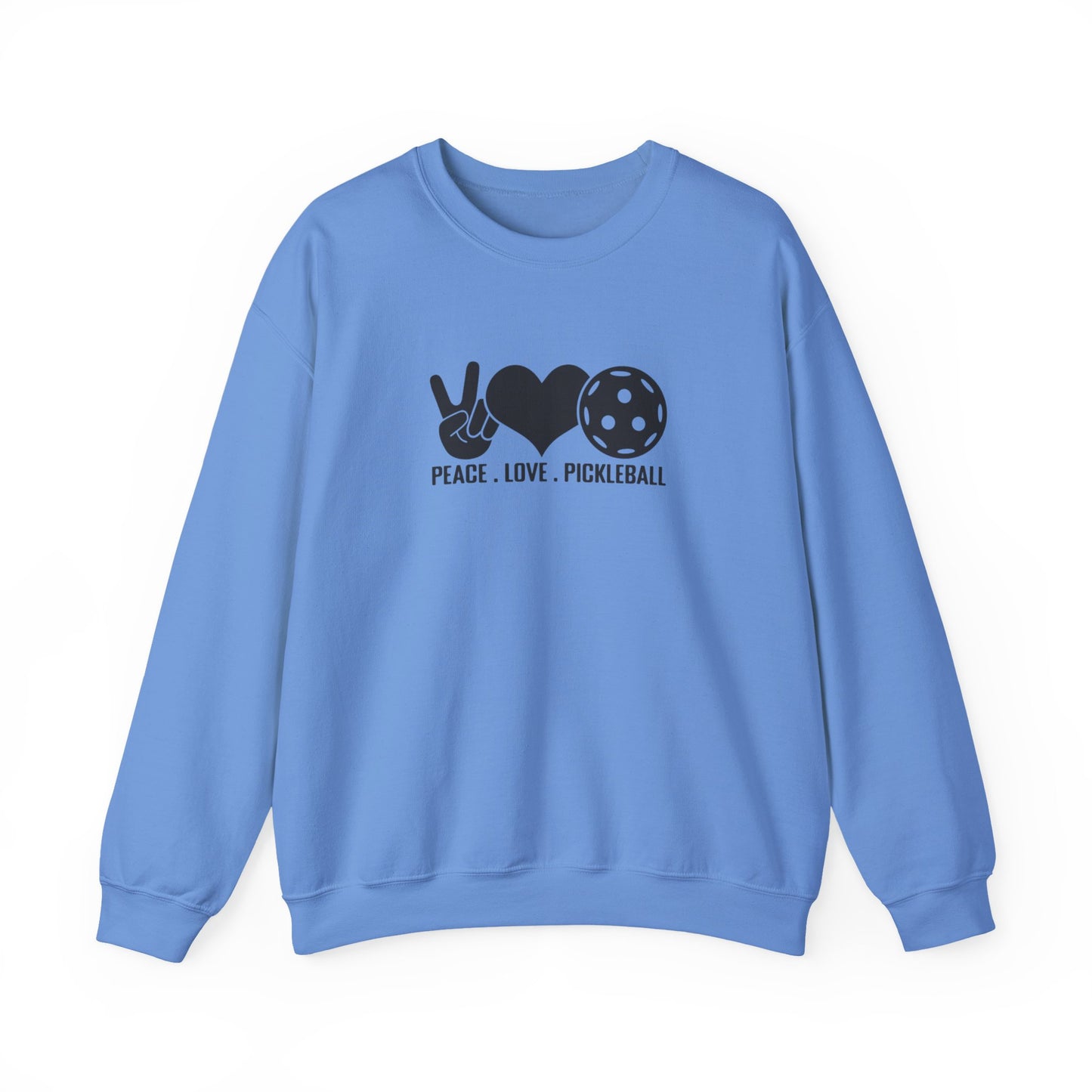 Men's Comfy Pickleball Sweatshirt - Peace, Love, Pickleball Blue