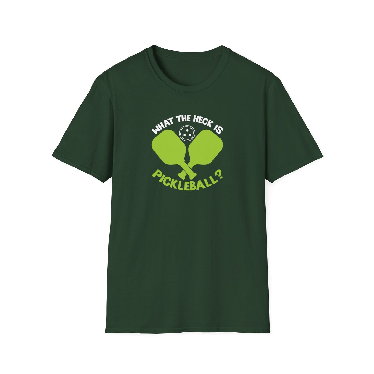 Men's Funny Pickleball T-shirt - What the Heck Is Pickleball? Green