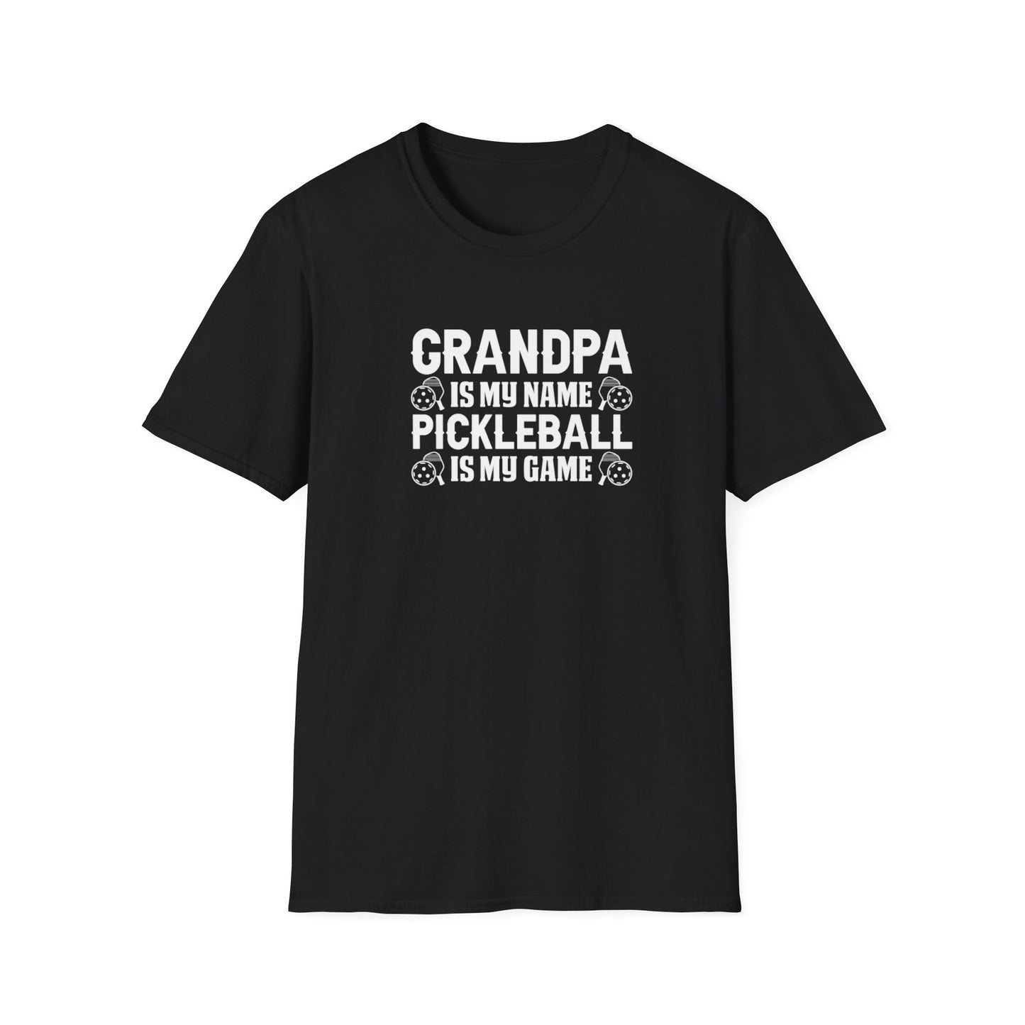 Men's Pickleball T-shirt - Grandpa Is My Name Pickleball Is My Game Black