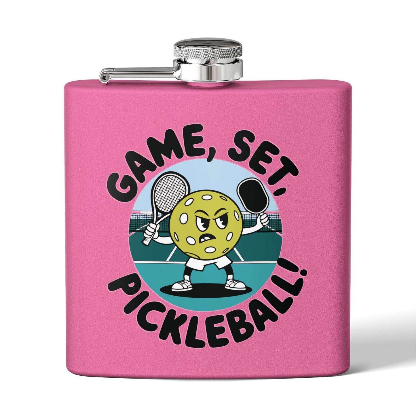 Pickleball Durable Flask - Game, Set, Pickleball Pink