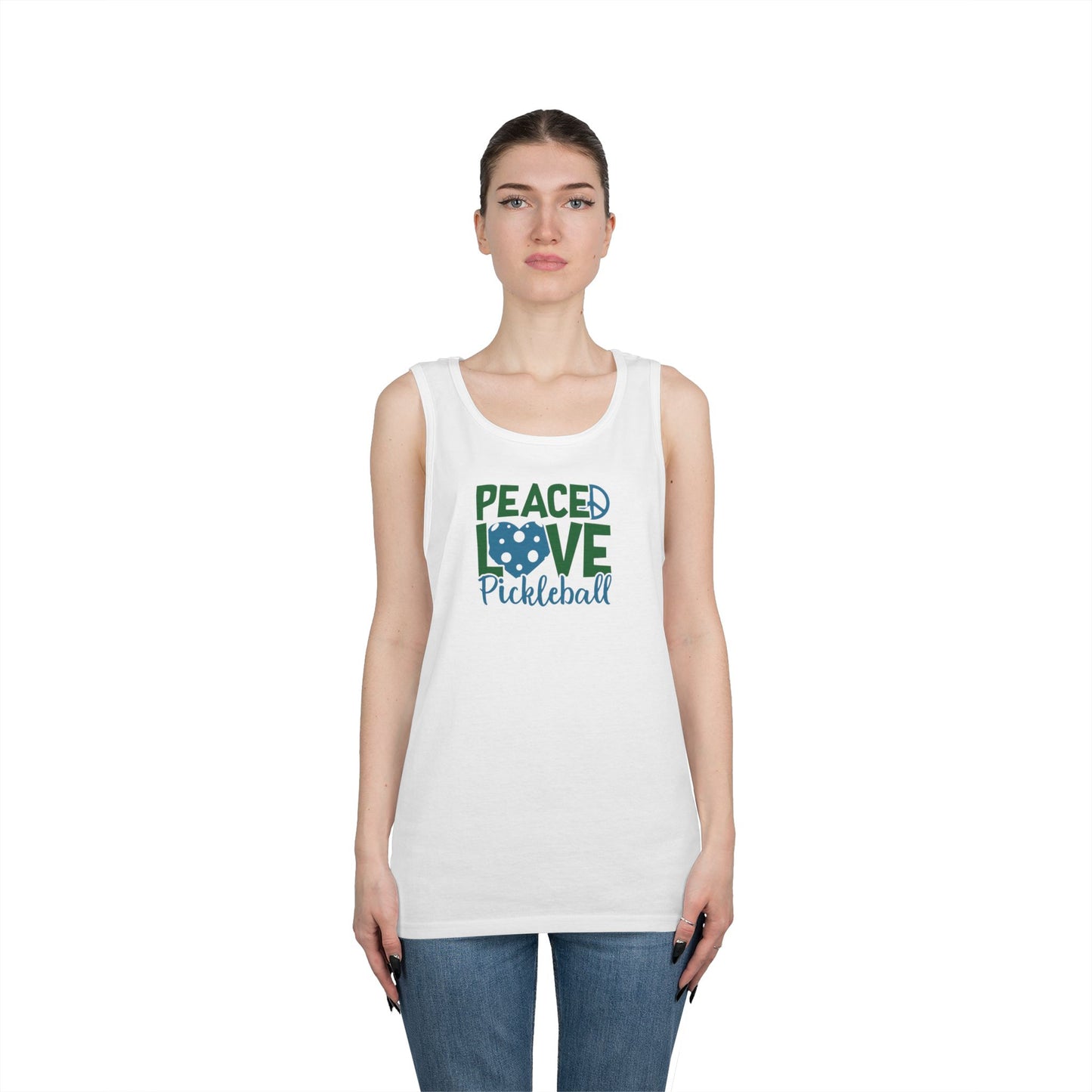 Women's Unique Pickleball Tank Top - Peace, Love, Pickleball