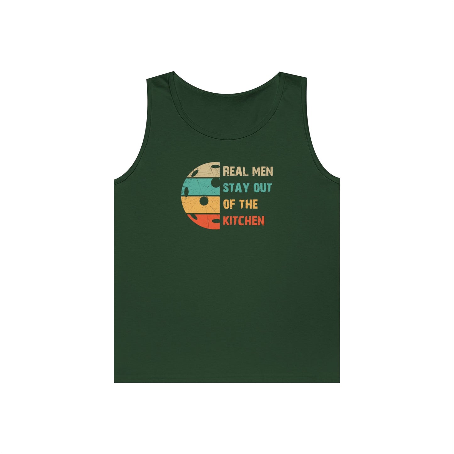 Men's Pickleball Tank Top - Real Men Stay Out of the Kitchen Retro Green