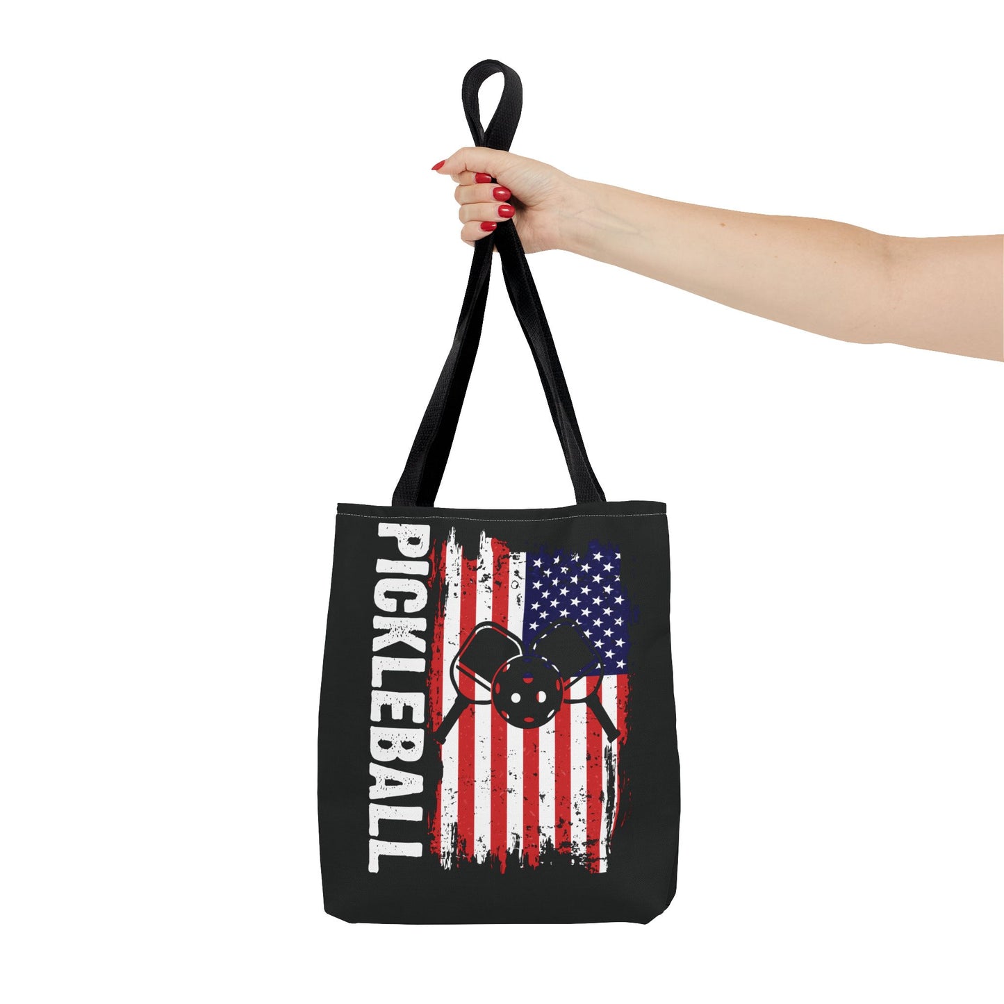 Pickleball Durable Tote Bag - Pickleball with American Flag