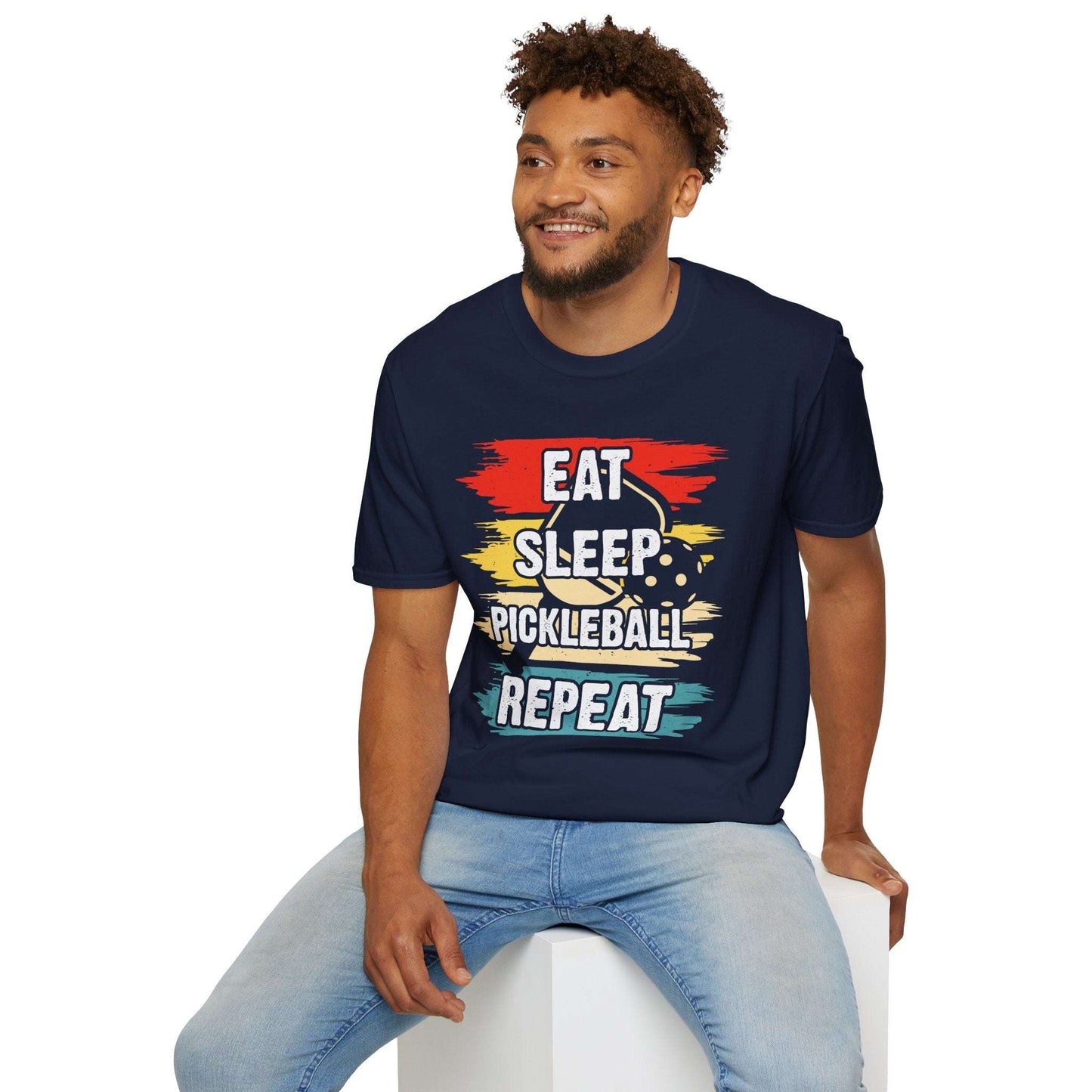 Men's Vibrant Pickleball T-shirt - Eat Sleep Pickleball Repeat Retro
