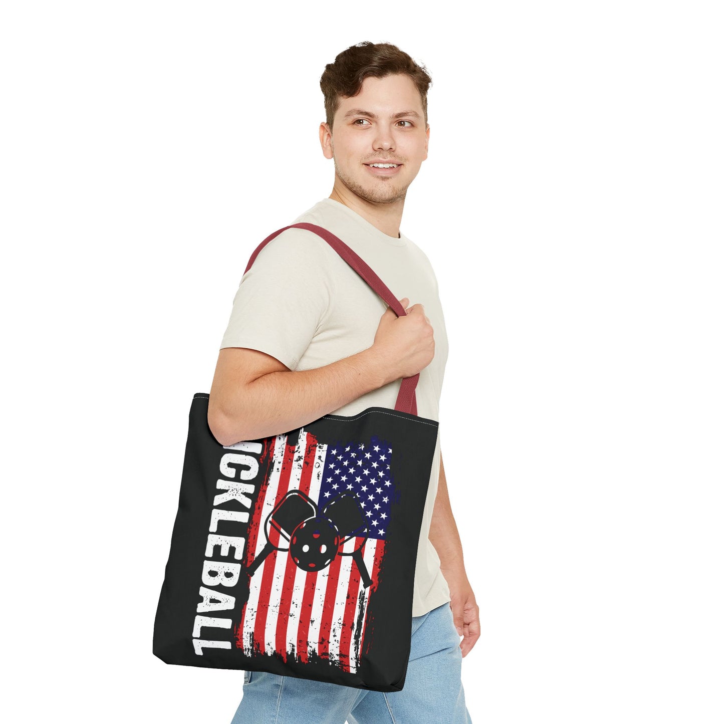 Pickleball Durable Tote Bag - Pickleball with American Flag