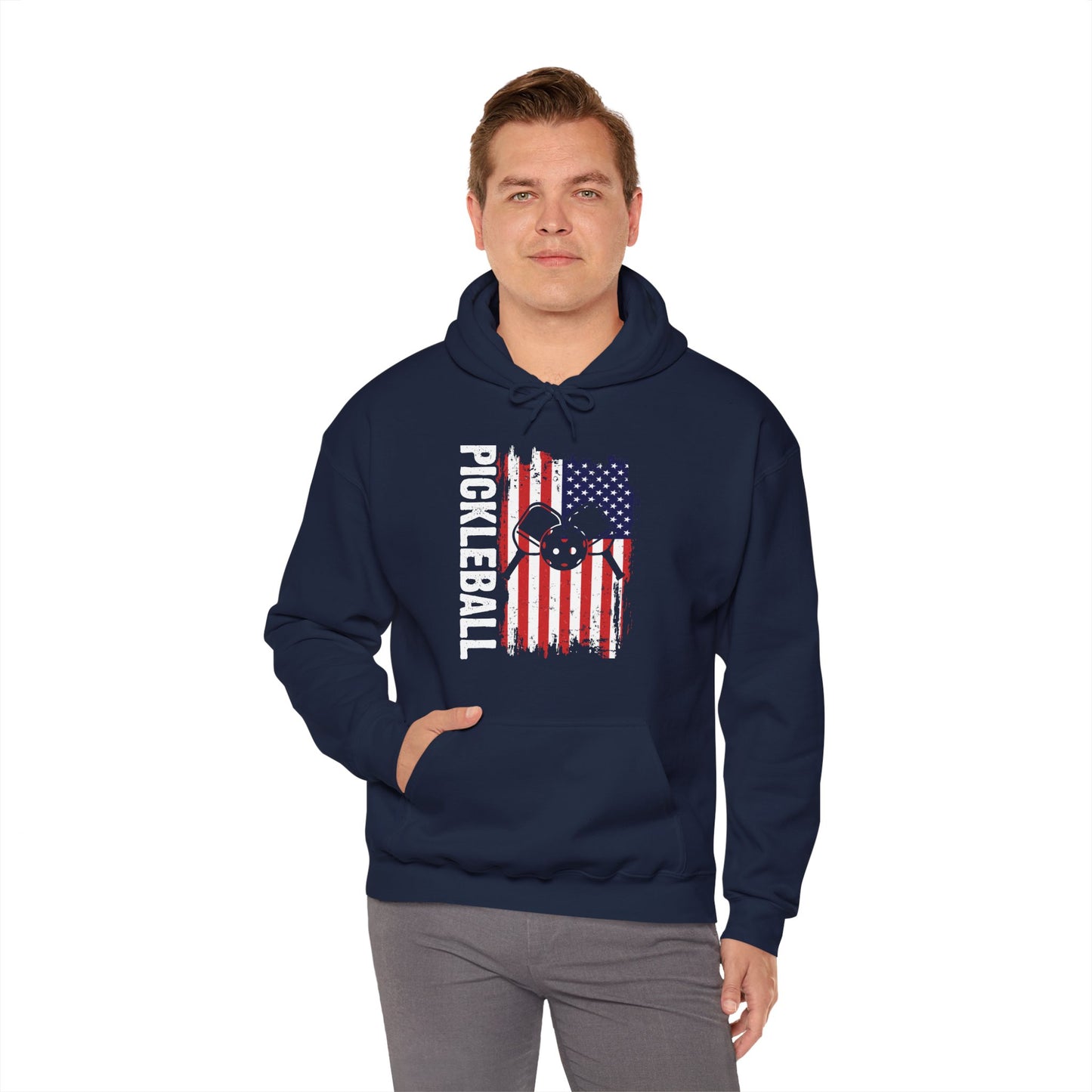 Men's Comfy Pickleball Hoodie - Pickleball with American Flag