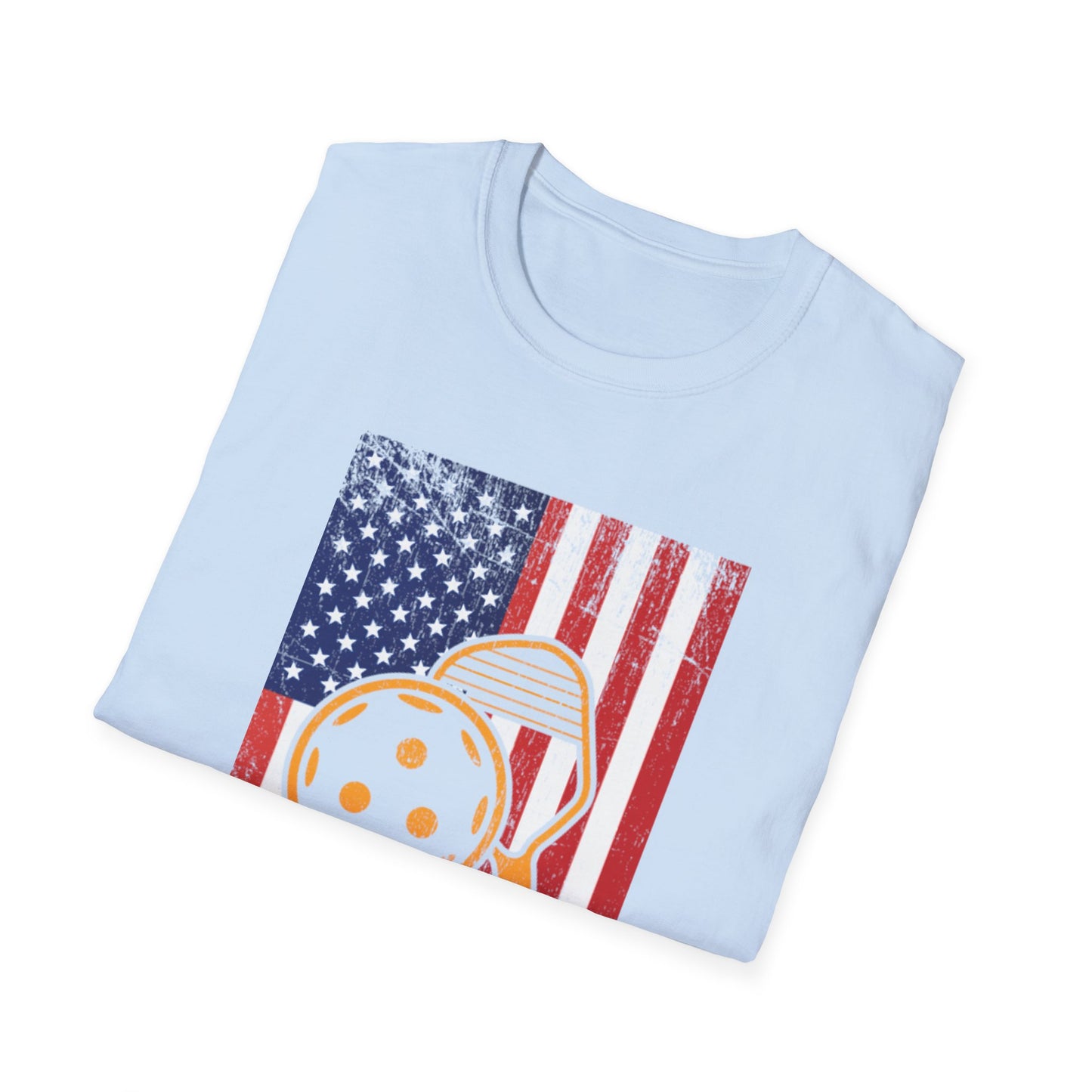 Women's Vibrant Pickleball T-shirt - Pickleball with American Flag