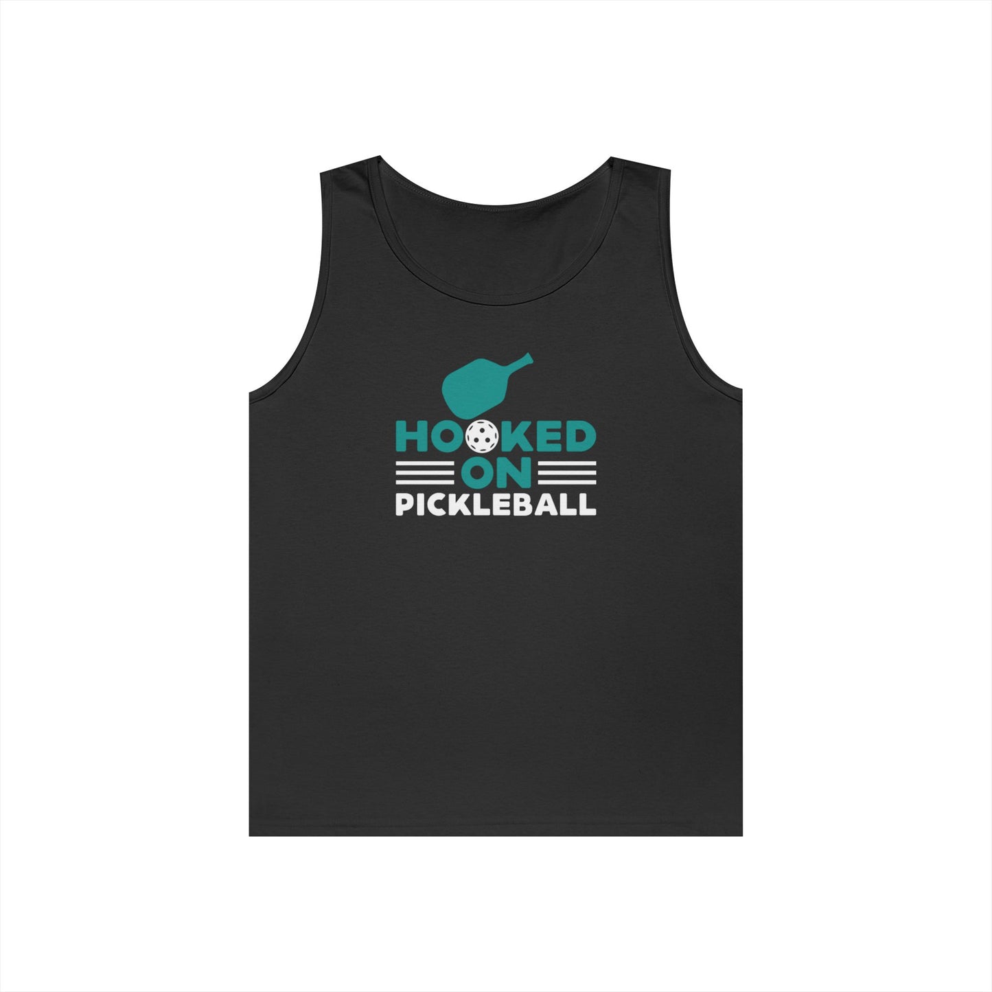 Men's Durable Pickleball Tank Top - Hooked on Pickleball Black