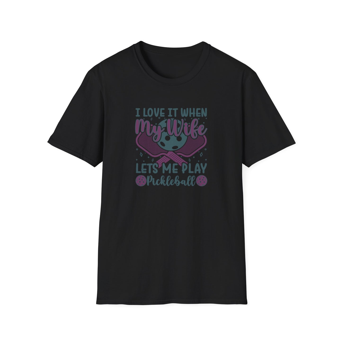 Men's Pickleball T-shirt - I Love When My Wife Lets Me Play Pickleball Black