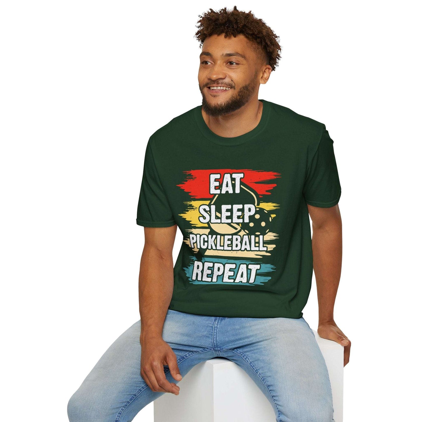 Men's Vibrant Pickleball T-shirt - Eat Sleep Pickleball Repeat Retro