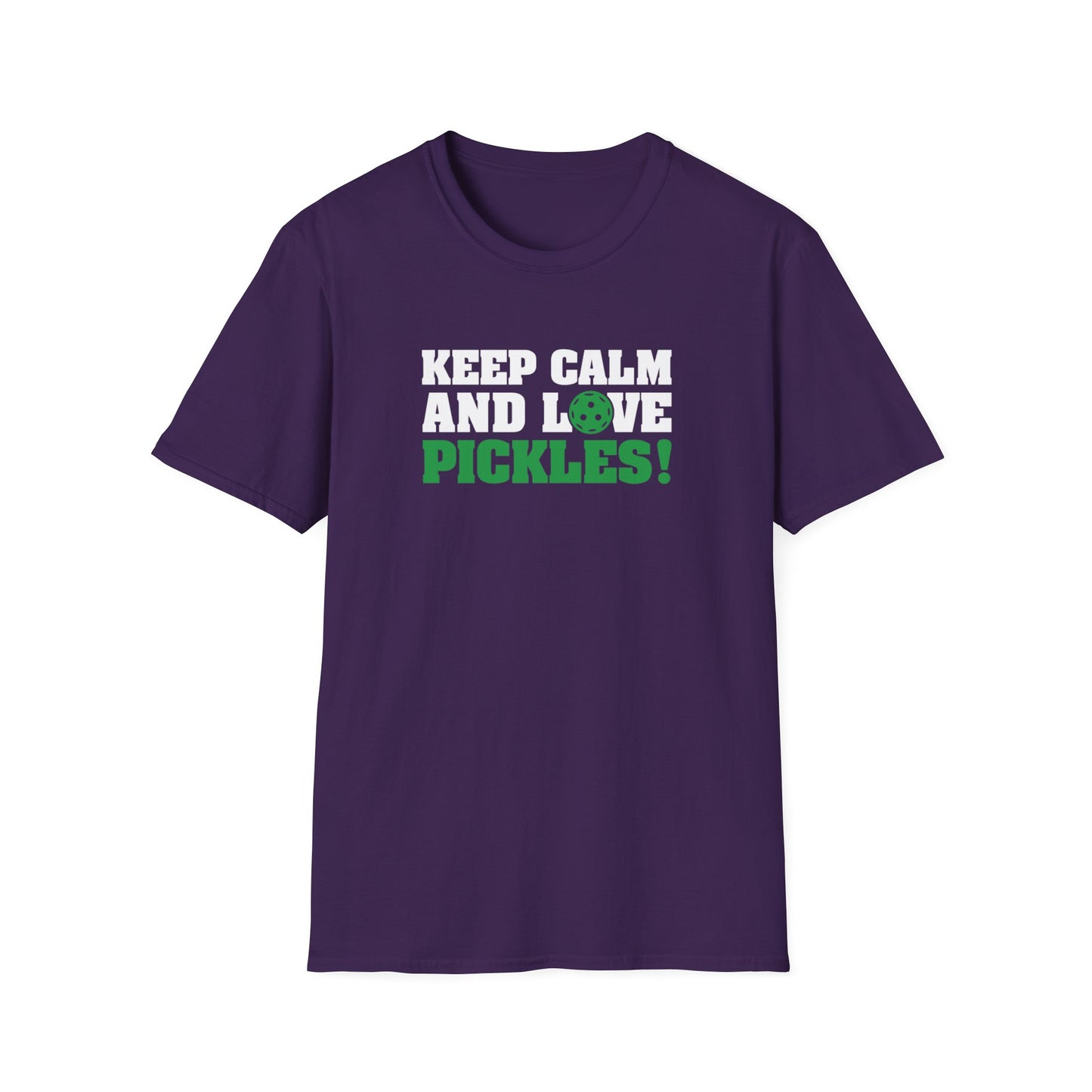 Men's Funny Pickleball T-shirt - Keep Calm and Love Pickles Purple