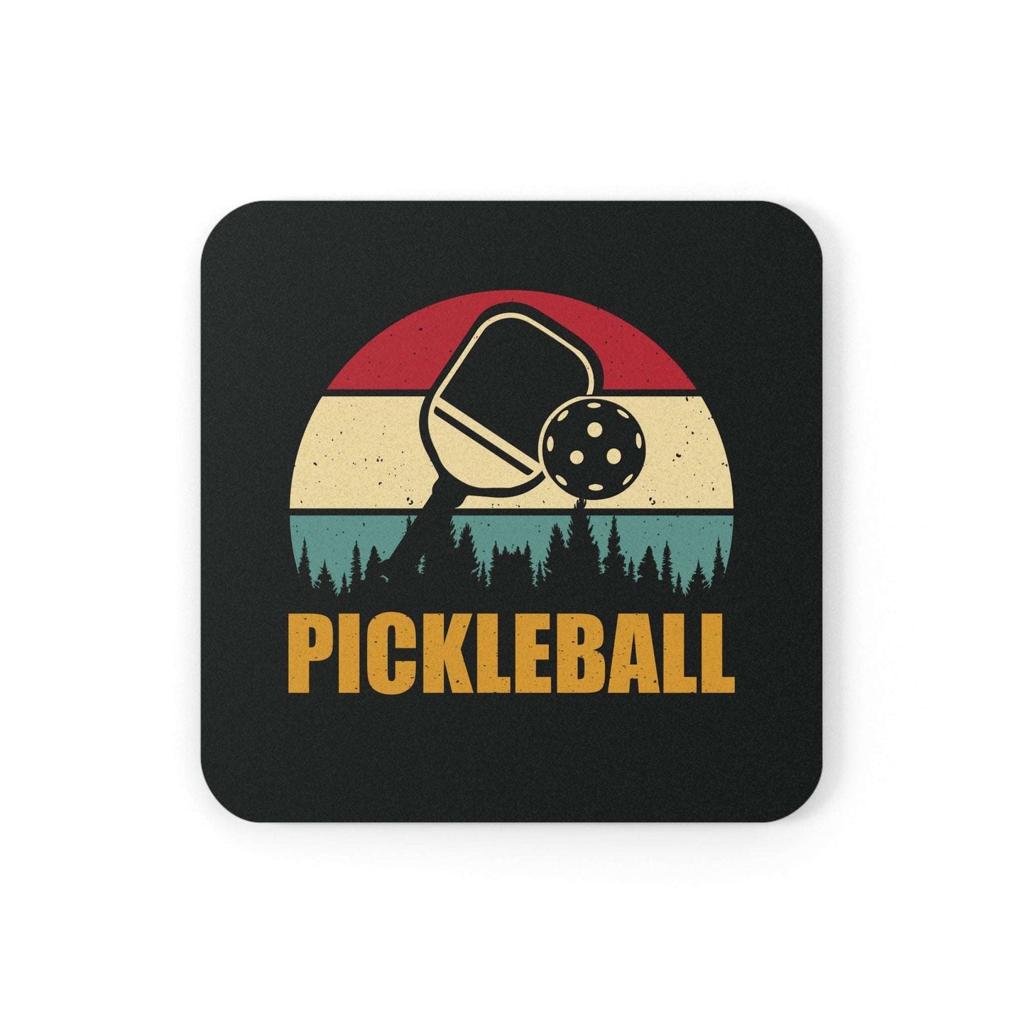 Pickleball Cool Cork Coaster - Pickleball Retro Black