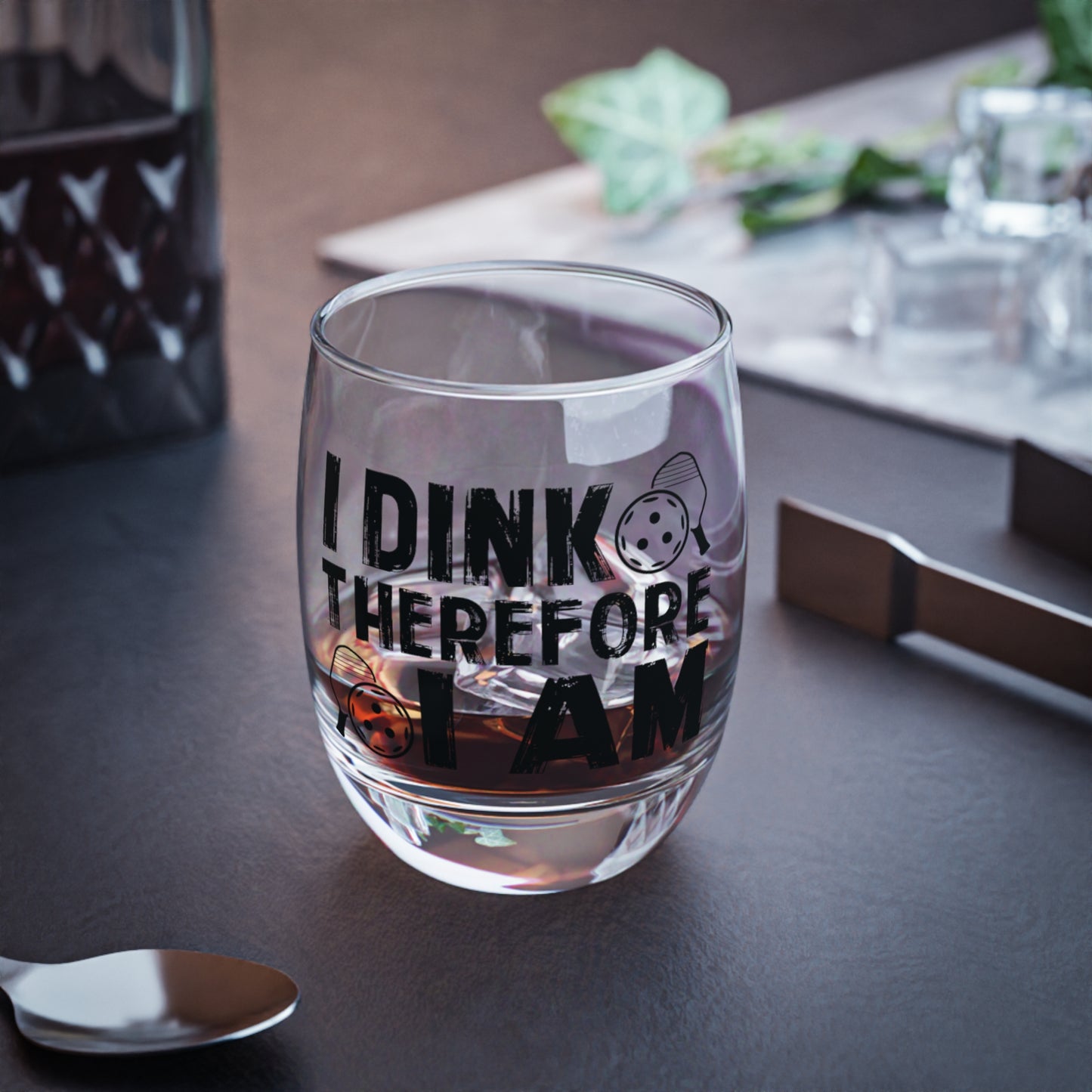 Pickleball Eye-Catching Whiskey Glass - I Dink Therefore I Am