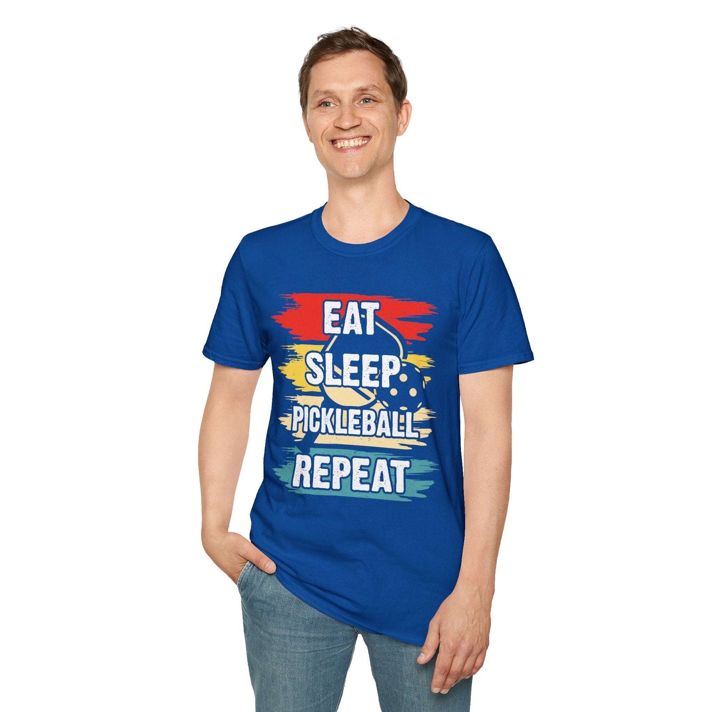 Men's Vibrant Pickleball T-shirt - Eat Sleep Pickleball Repeat Retro