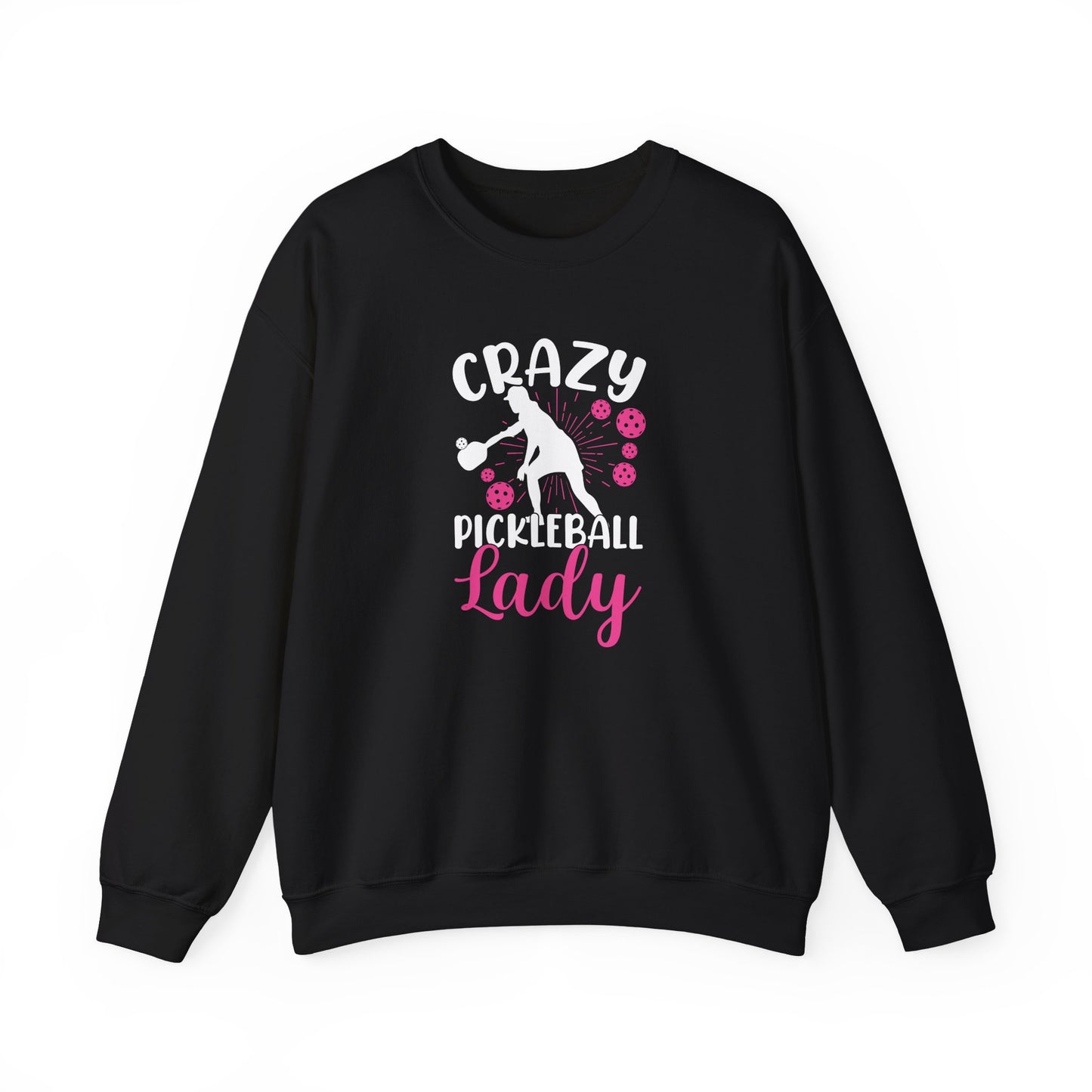 Women's Durable Pickleball Sweatshirt - Crazy Pickleball Lady Black