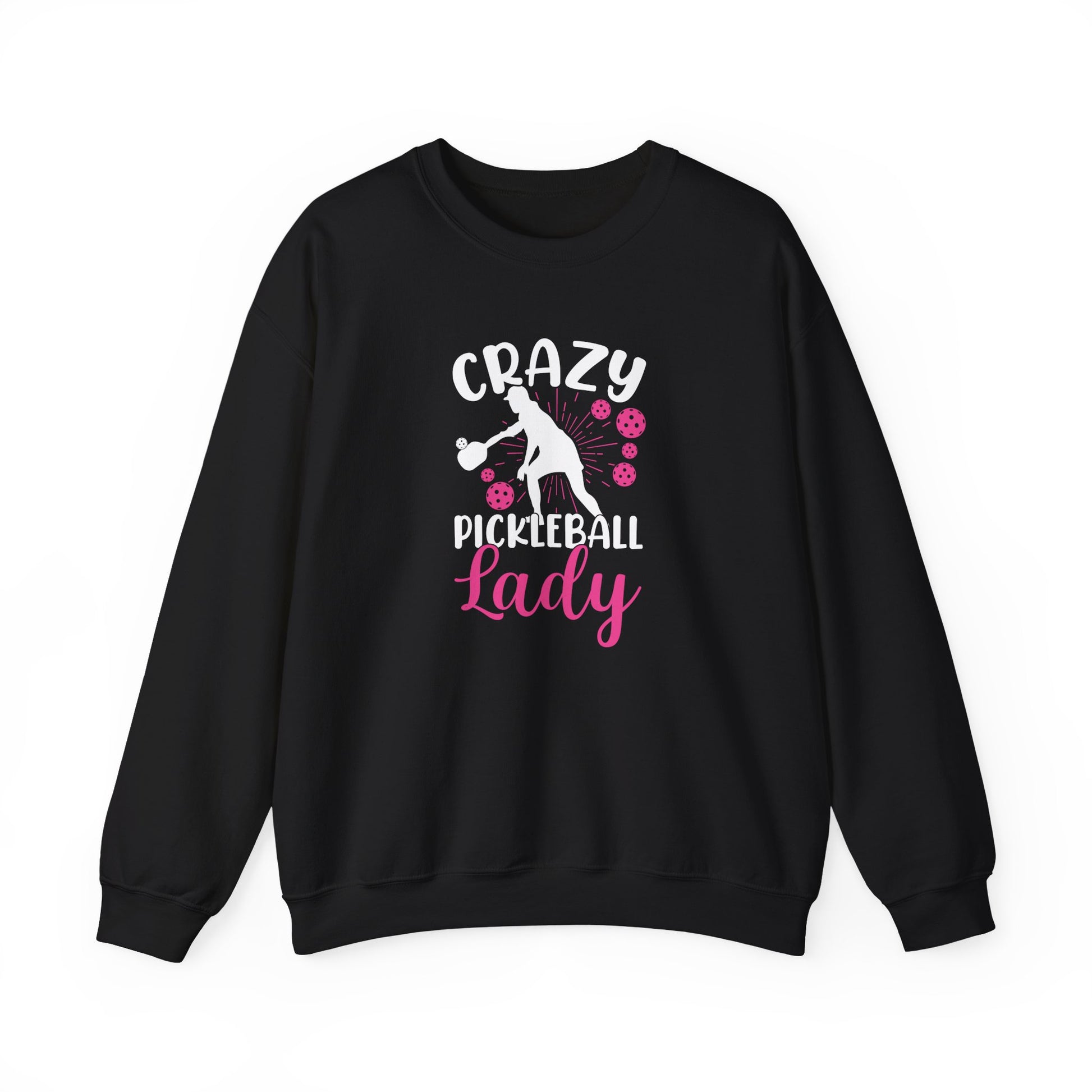 Women's Durable Pickleball Sweatshirt - Crazy Pickleball Lady Black