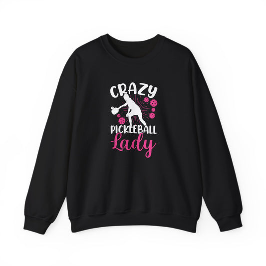 Women's Durable Pickleball Sweatshirt - Crazy Pickleball Lady Black