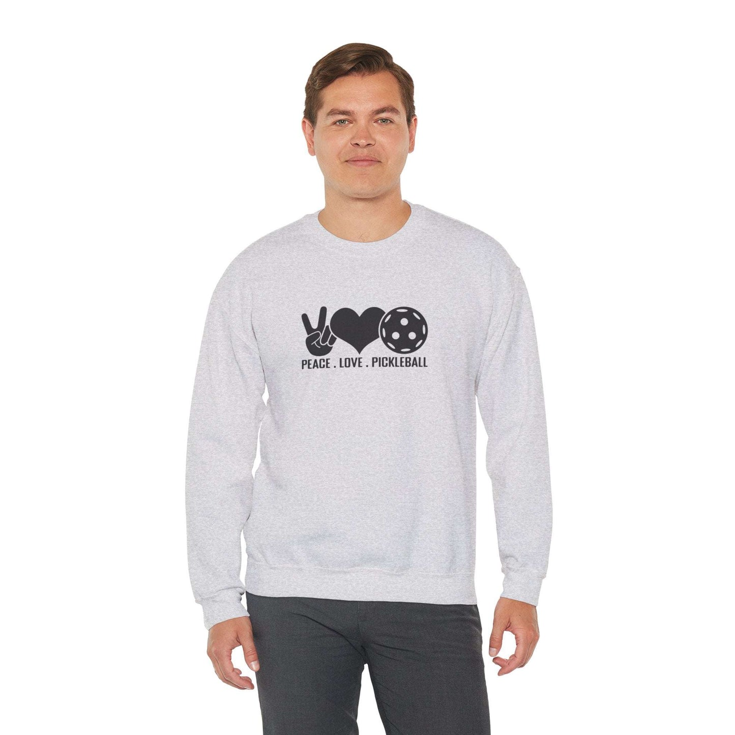 Men's Comfy Pickleball Sweatshirt - Peace, Love, Pickleball
