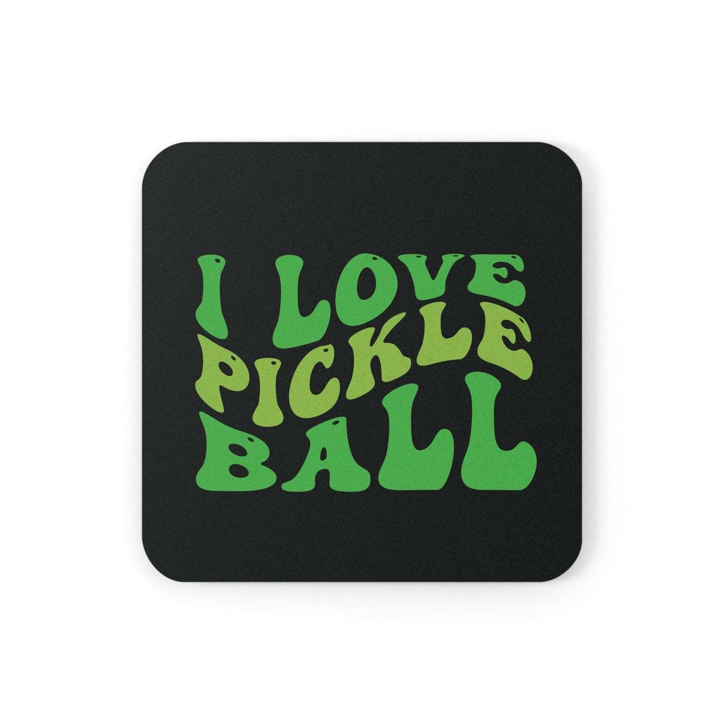 Pickleball Cute Cork Coaster - I Love Pickleball Black