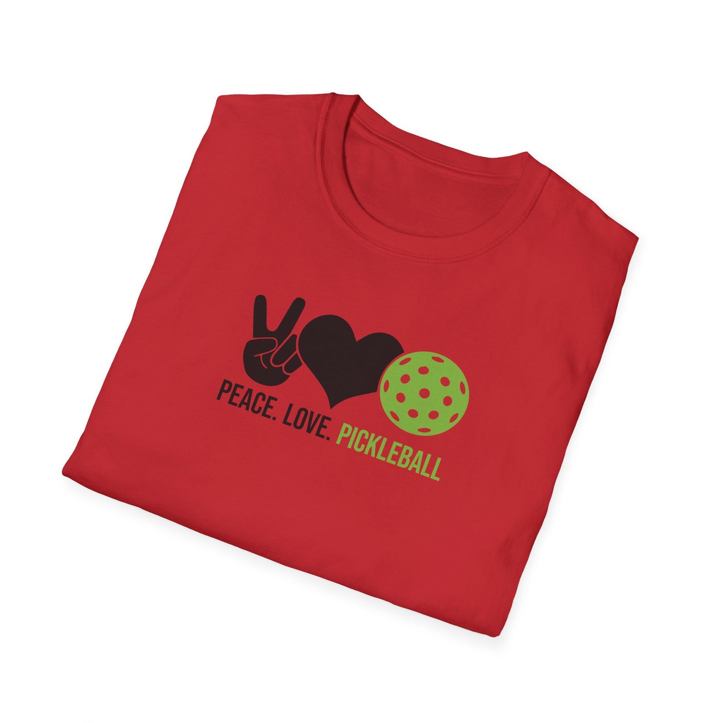 Women's Cheerful Pickleball T-shirt - Peace, Love, Pickleball