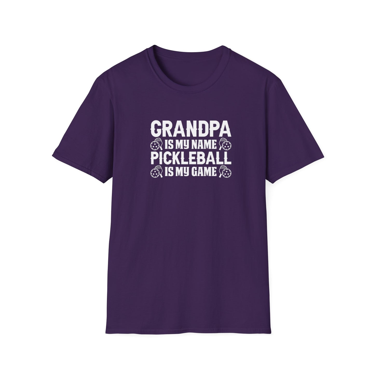 Men's Pickleball T-shirt - Grandpa Is My Name Pickleball Is My Game Purple
