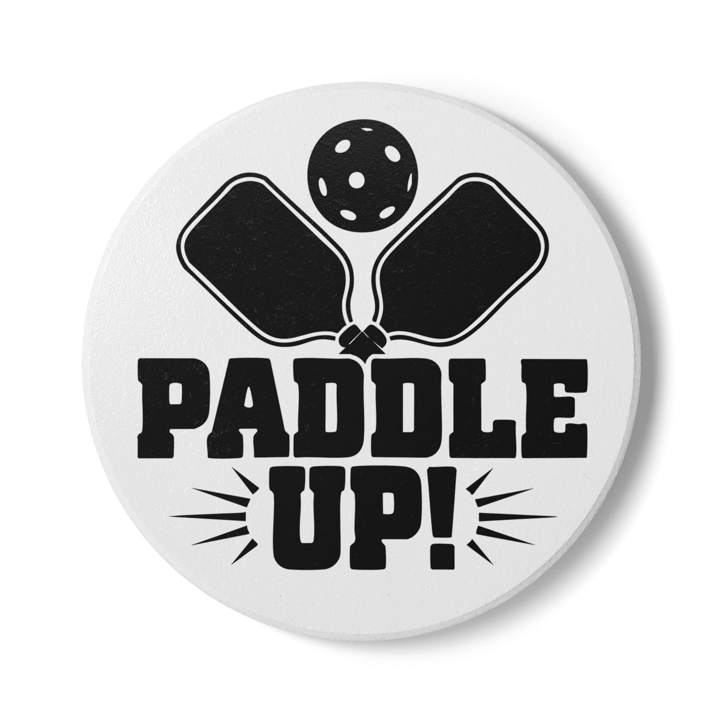 Pickleball Practical Ceramic Coaster - Paddle Up White