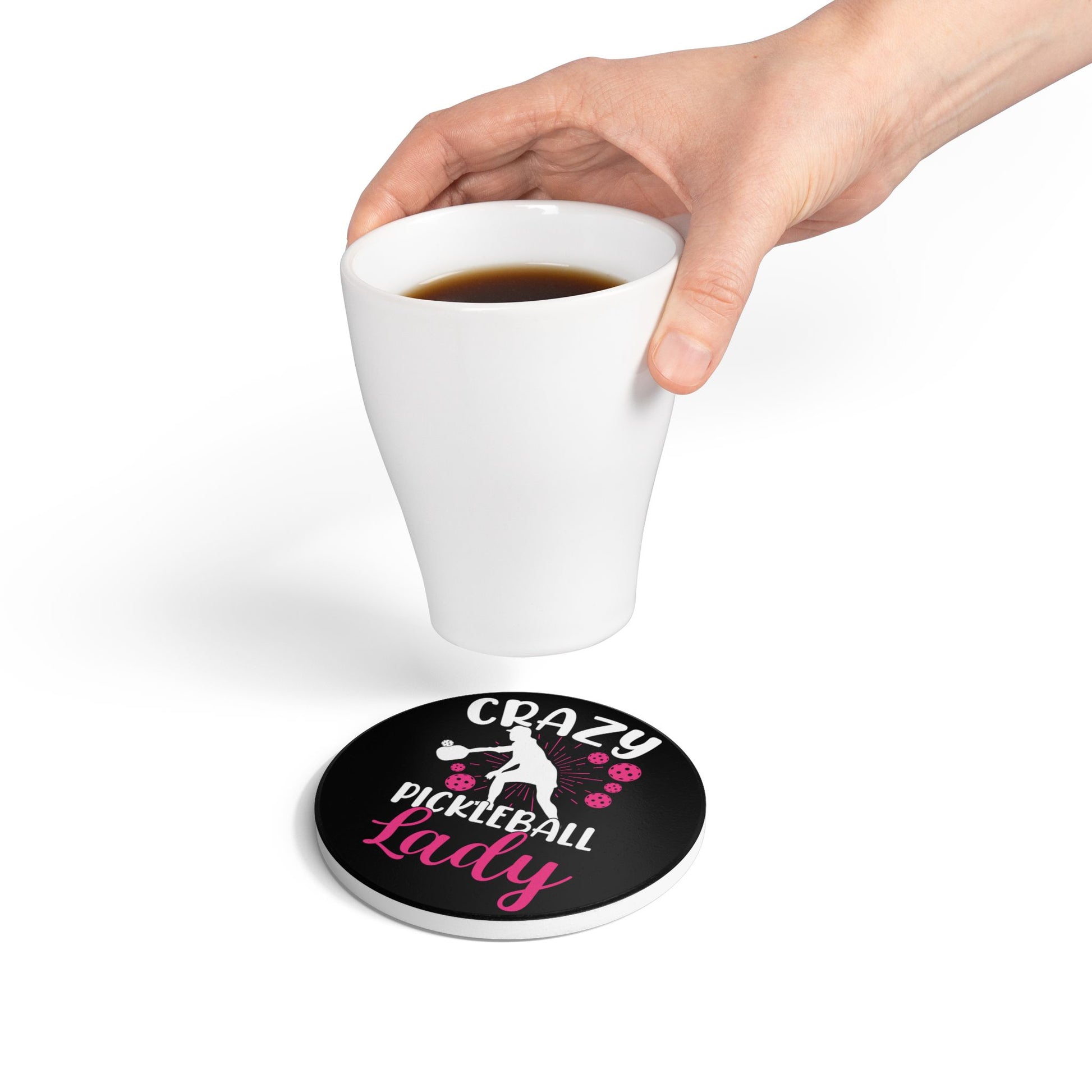 Pickleball Quirky Ceramic Coaster - Crazy Pickleball Lady
