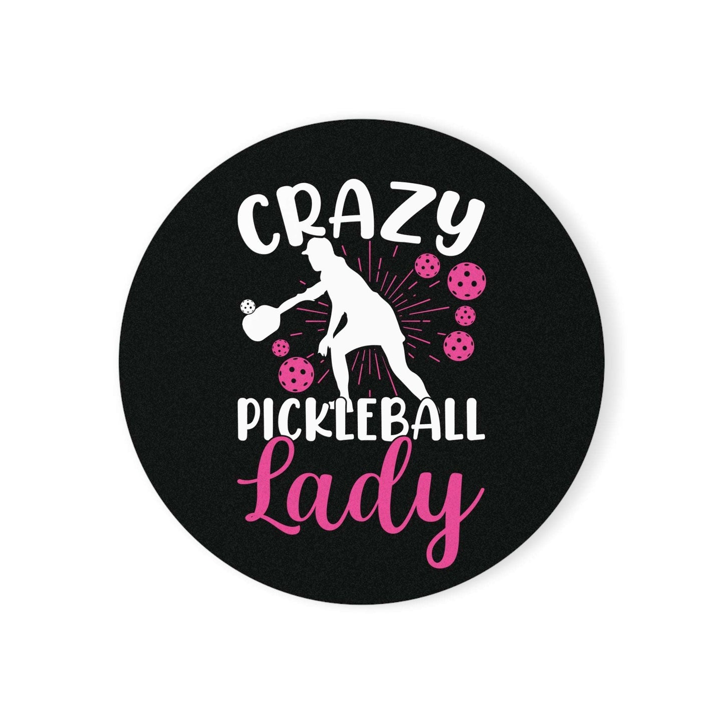 Pickleball Unique Cork Coaster - Crazy Pickleball Lady Black