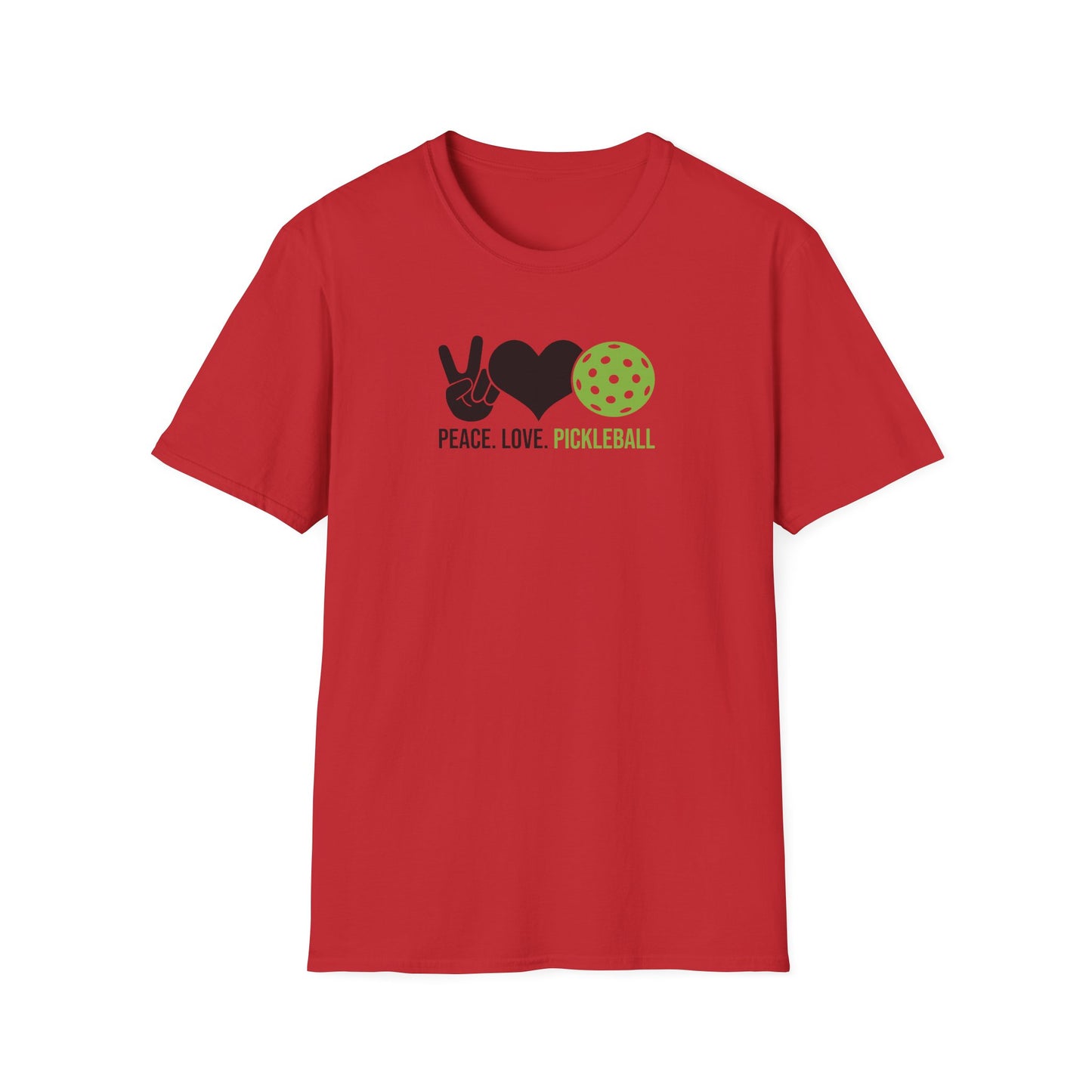 Women's Cheerful Pickleball T-shirt - Peace, Love, Pickleball