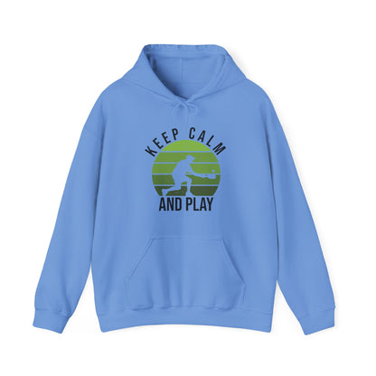 Men's Comfy Pickleball Hoodie - Keep Calm and Play Blue
