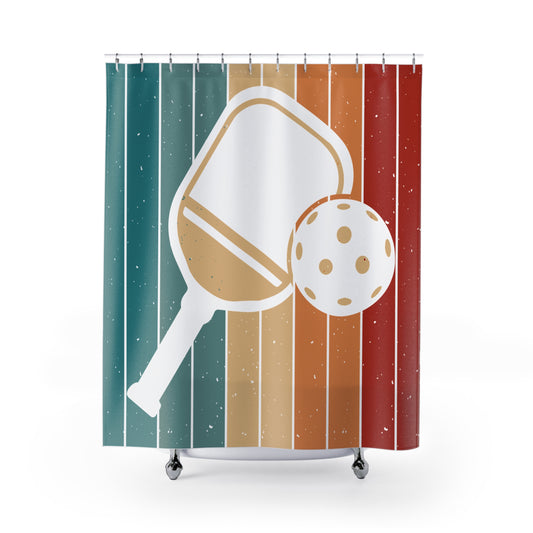 Pickleball Colorful Shower Curtain - Paddle and Ball 71" × 74"