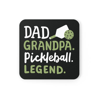Pickleball Practical Cork Coaster - Dad Grandpa Pickleball Legend Black