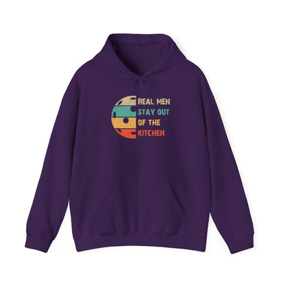 Men's Funny Pickleball Hoodie - Real Men Stay Out of the Kitchen Retro Purple